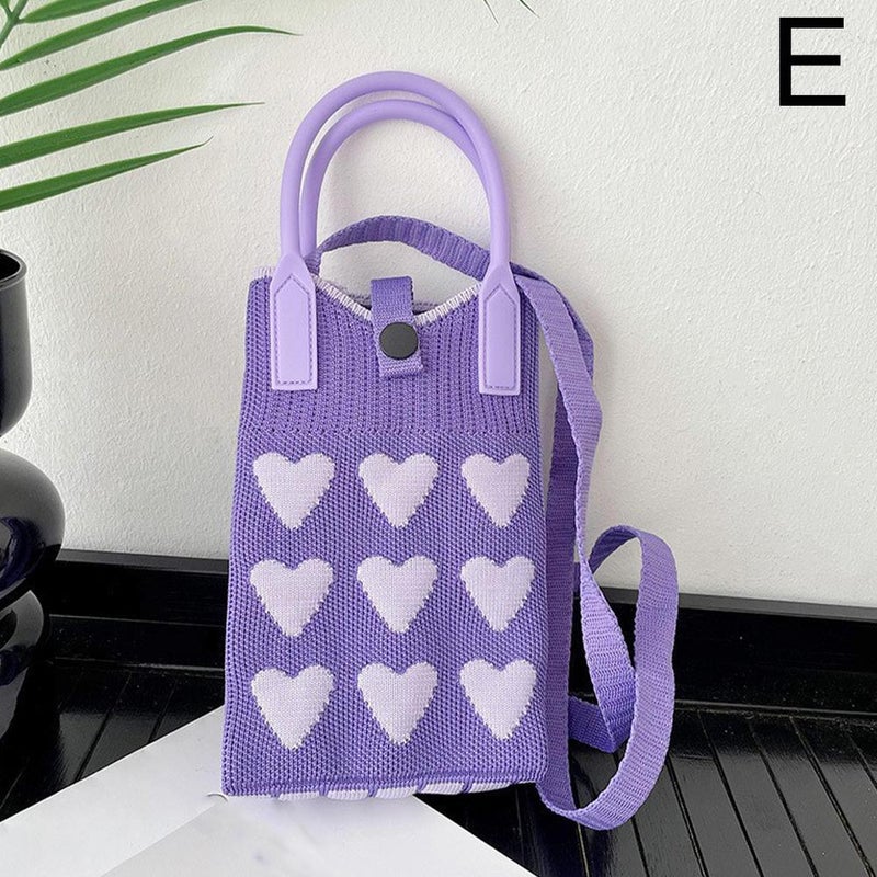 New heart-shaped crossbody knitted phone bag, unique design, portable for travel, trendy style. - Image 1